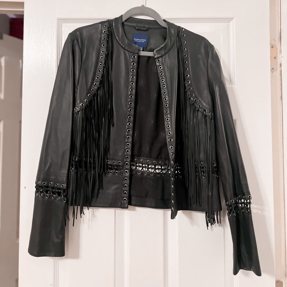 Doncaster 100% Leather Black Fringe Jacket